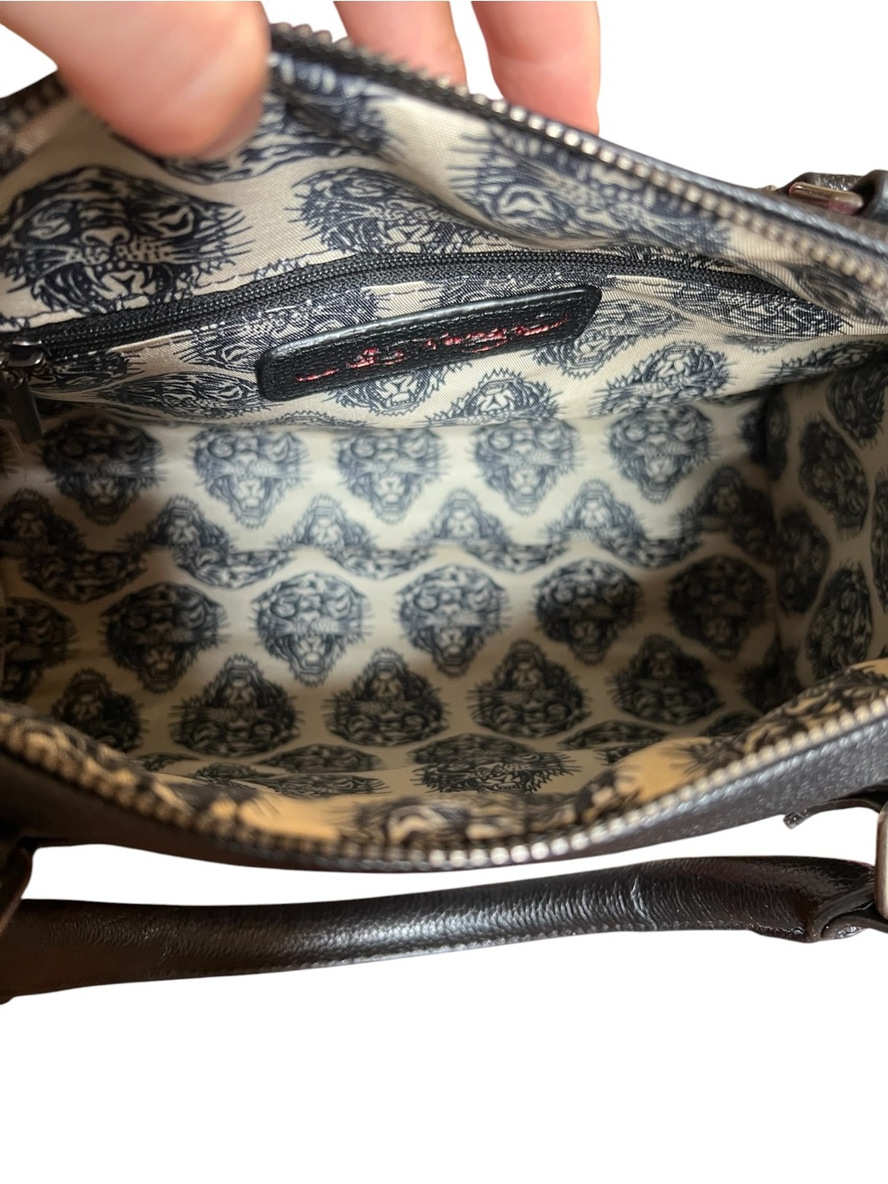 Ed Hardy Black Leopard Print Floral Skull Satchel - Black - Picture 9 of 10